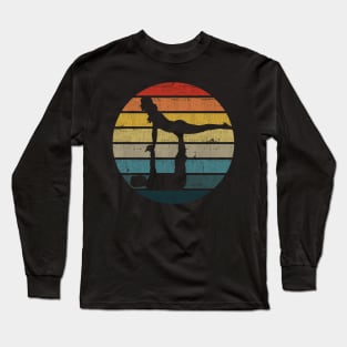 Acroyoga Silhouette On A Distressed Retro Sunset design Long Sleeve T-Shirt